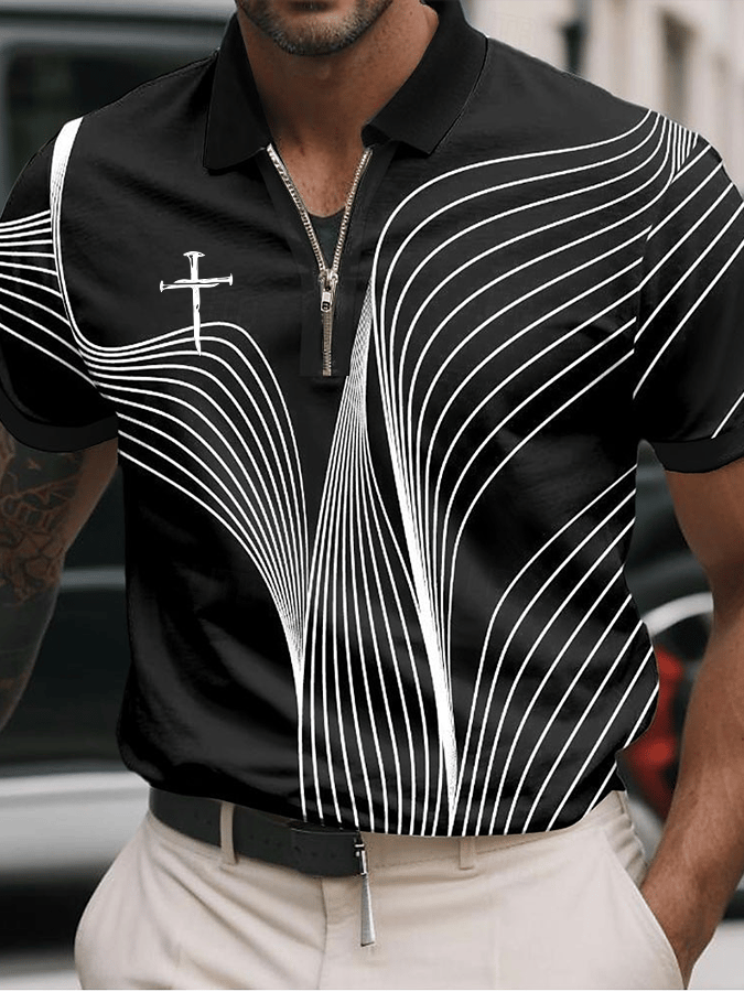 Camisa polo Faith estampado casual con cierre para hombre