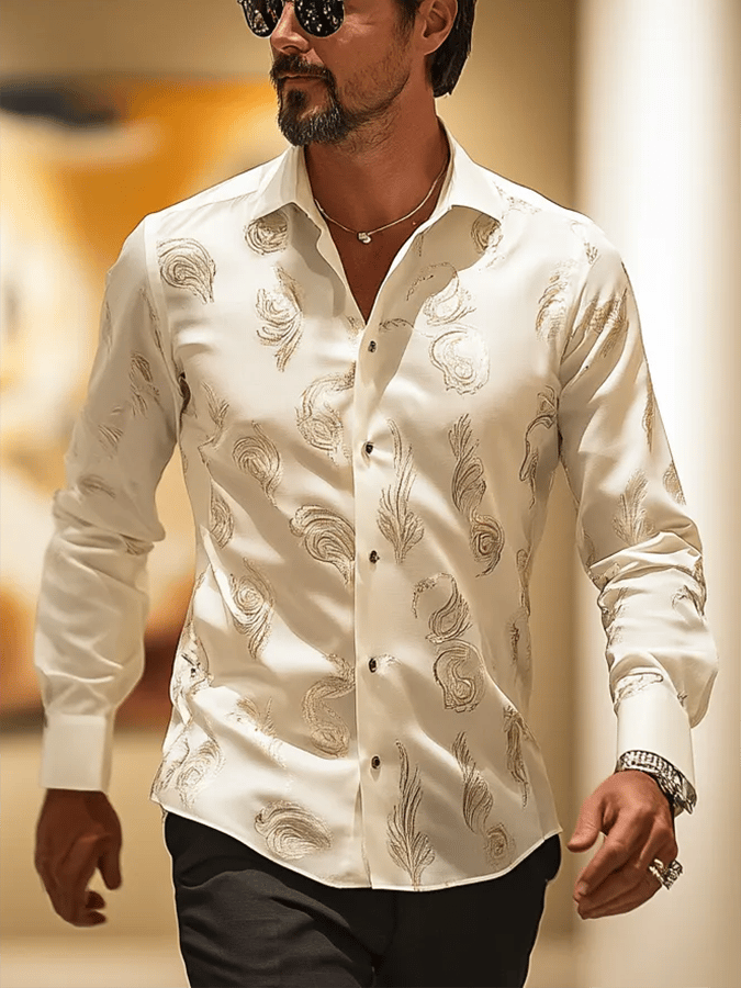 Camisa de moda ejecutivo de lujo Design estampado de manga larga para hombre