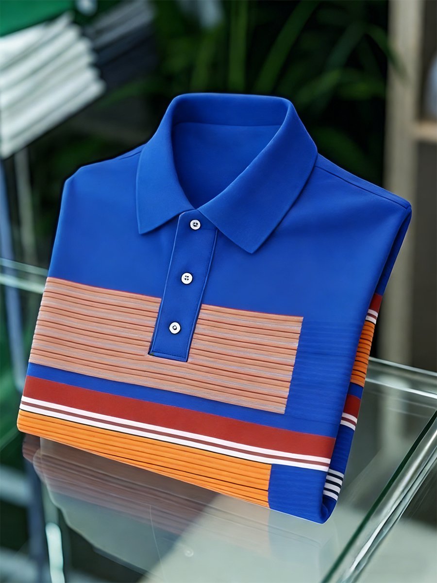 Camisa polo vintage ejecutivo a rayas de manga larga para hombre