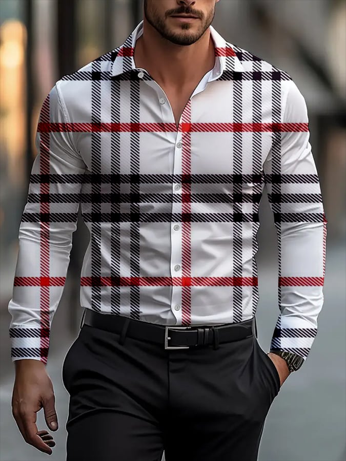 Camisa ejecutivo casual a rayas de manga larga para hombre