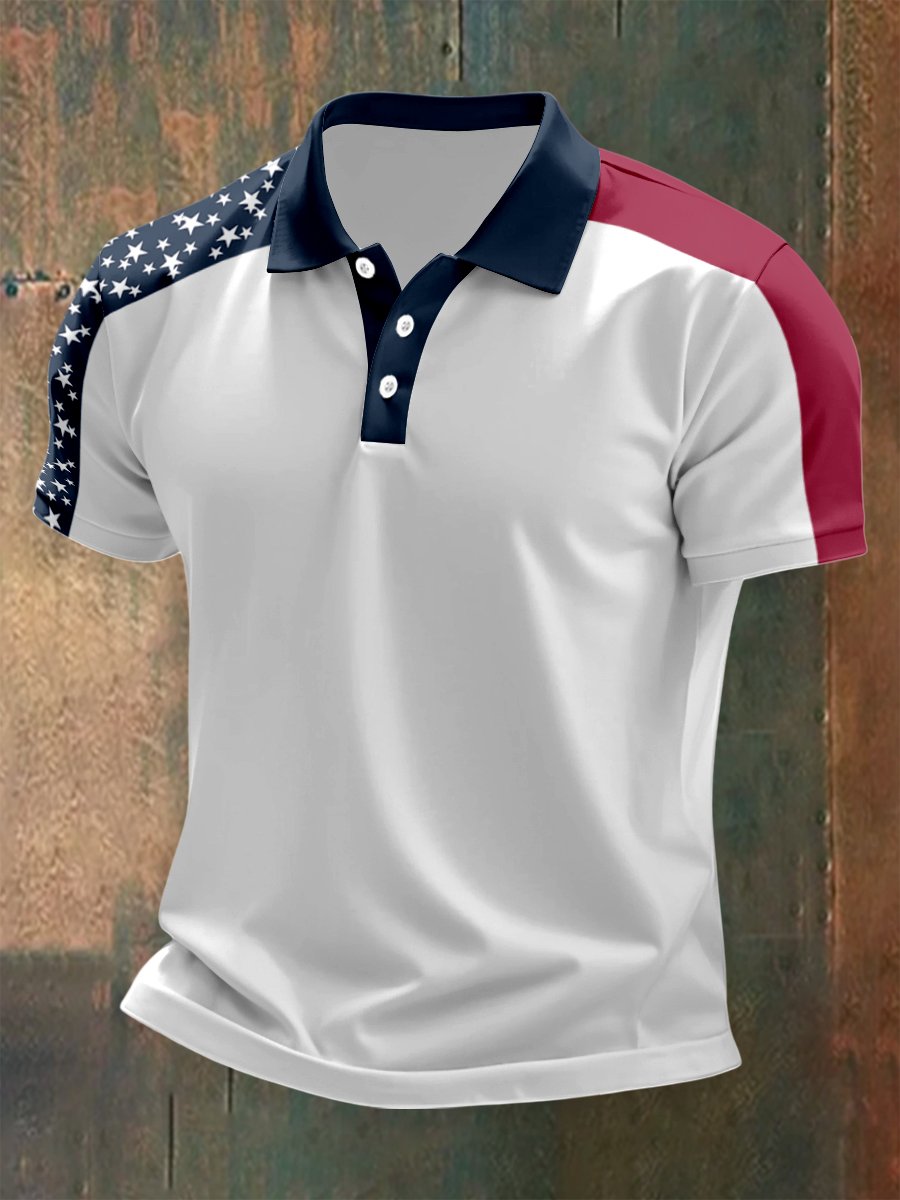 Camisa polo para exterior Independence Day American Flag Button de manga corta para hombre