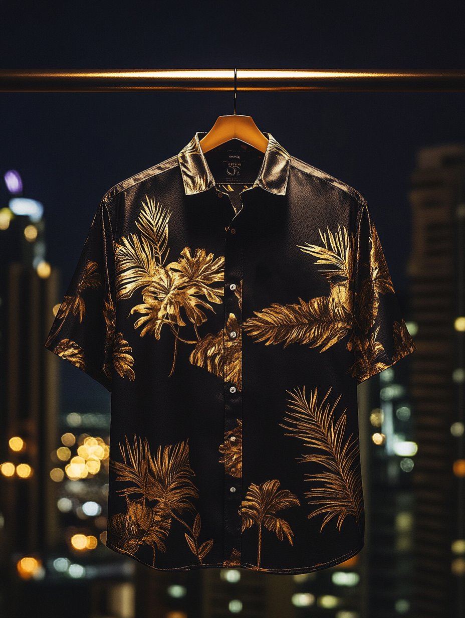 Camisa solapa hawaiano retro casual Vacation de manga corta para hombre