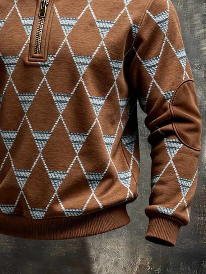 Sudadera retro en bloques de color estampado Color-Blocked con cierre para hombre