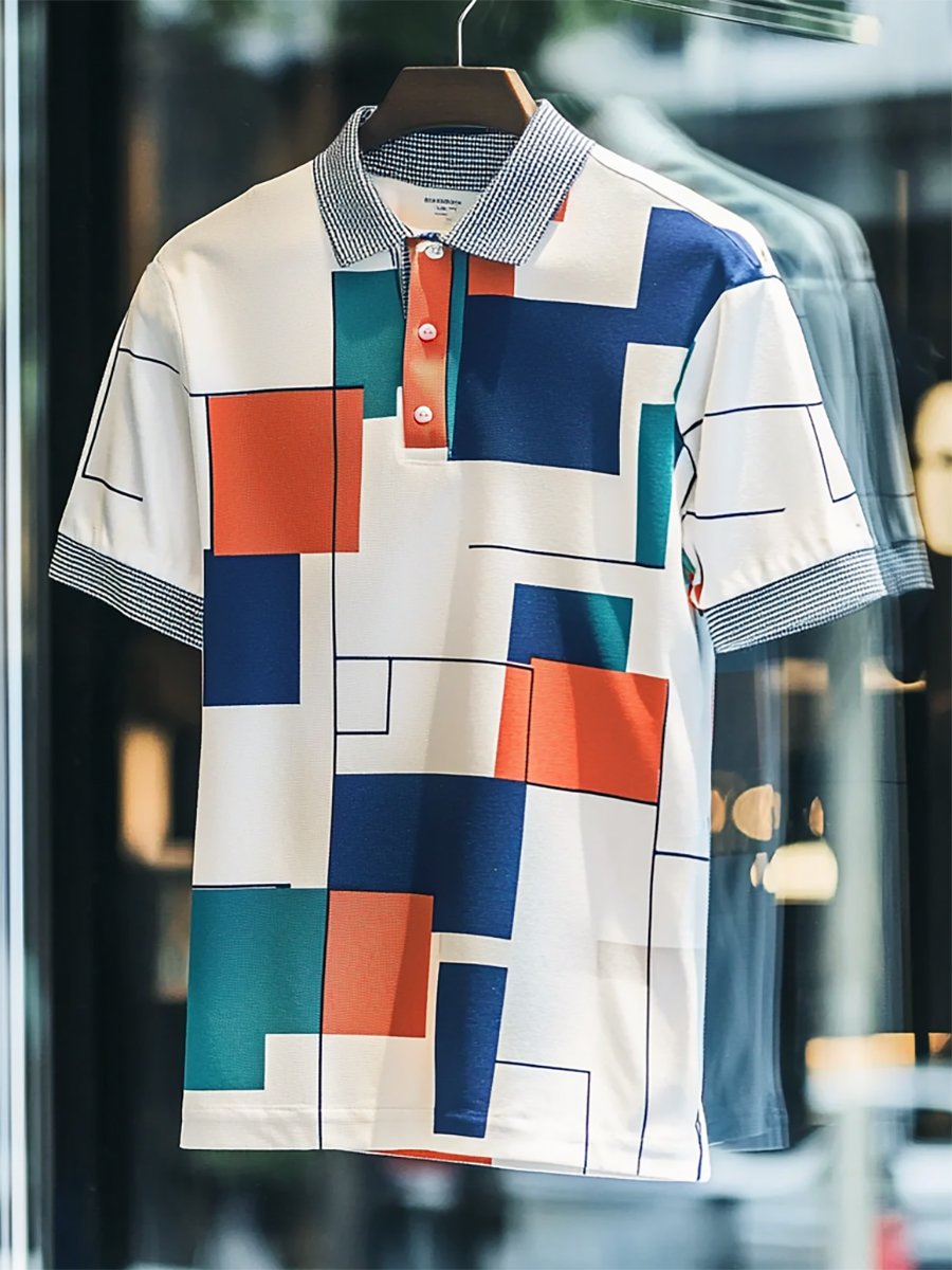 Camisa polo ejecutivo casual Bauhaus estampado Button de manga corta para hombre