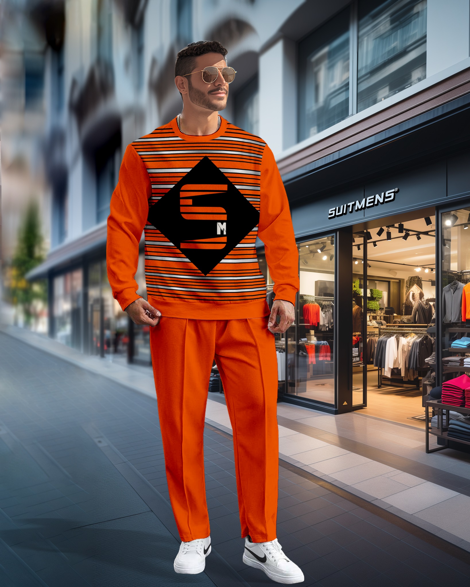 Simple Colorblock Round Neck casual Sports Set 0159 para hombre