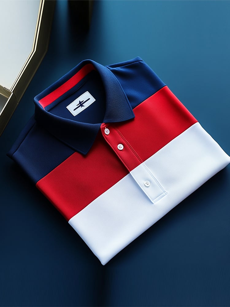 Camisa polo ejecutivo casual en bloques de color Button de manga corta para hombre