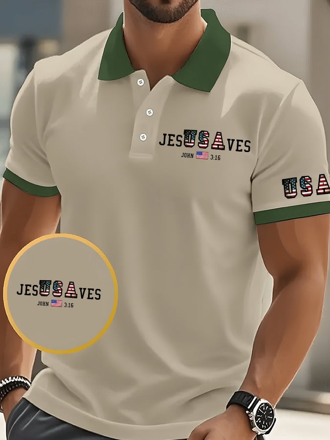 Camisa polo vintage USA Jesus Saves estampado para hombre