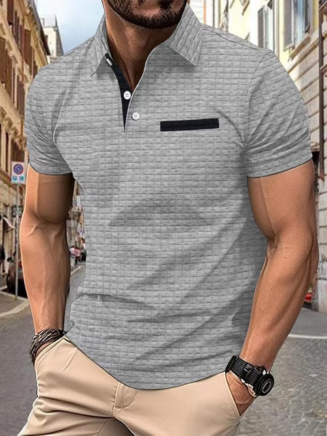 Camisa polo jacquard a cuadros Fabric de moda casual para hombre
