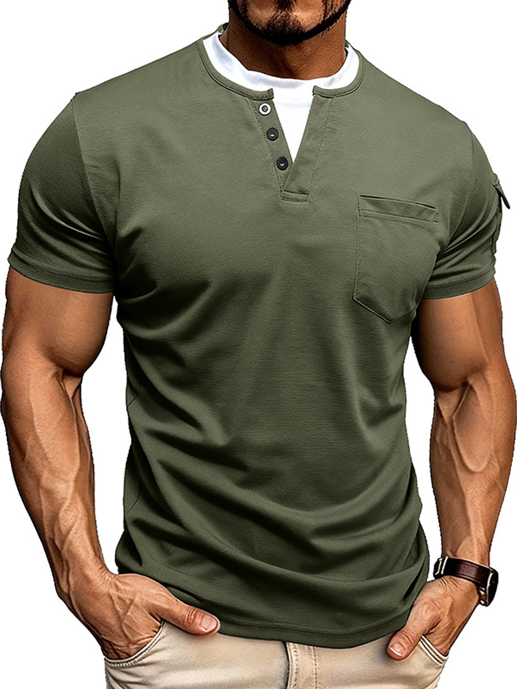 Camiseta vintage-Style Double-Layered cuello redondo de manga corta para hombre