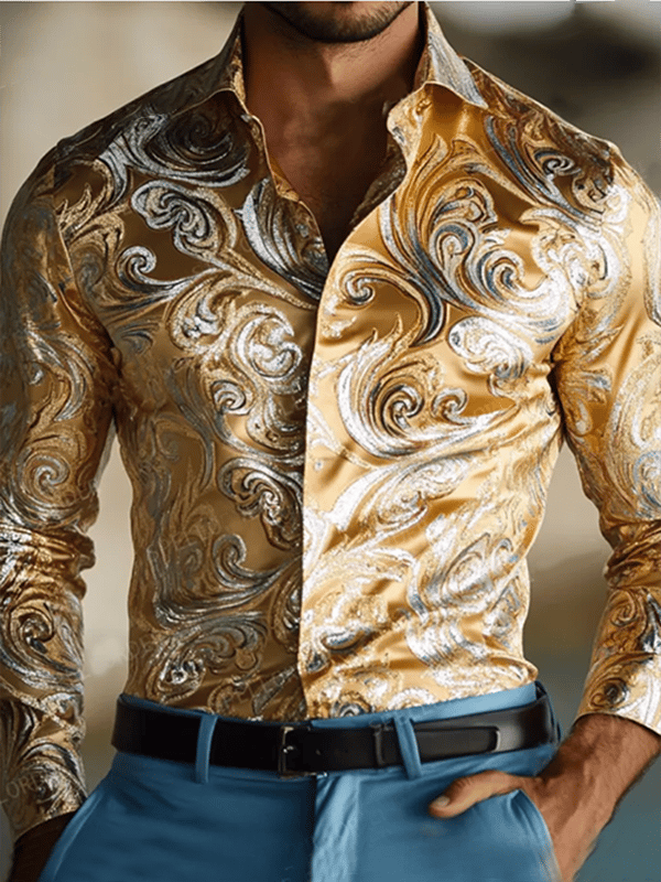 Camisa vintage estampado de manga larga para hombre