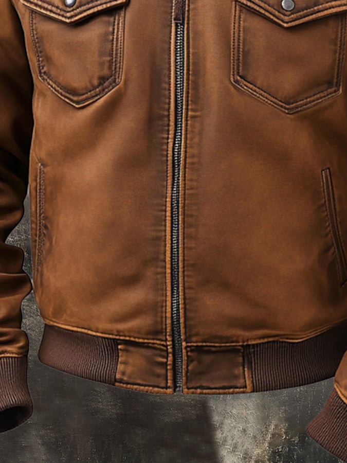 Chaqueta retro clásico desgastado casual Fur cuello bolsillo para hombre
