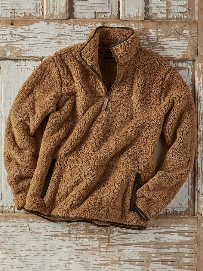 Sudadera vintage patchpara trabajo sherpa zip cuello para hombre