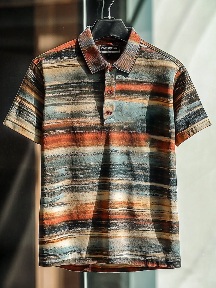 Camisa polo ejecutivo casual rayas estampado Button de manga corta para hombre