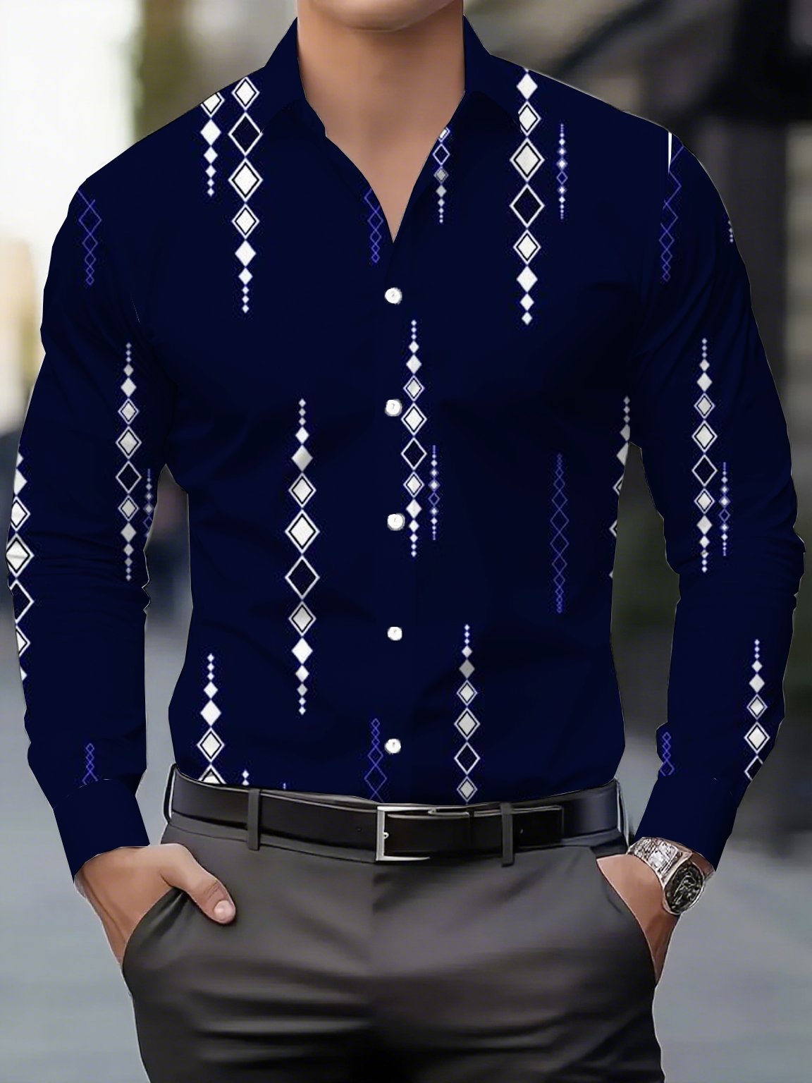 Camisa Street Style ejecutivo casual estampado de manga larga para hombre