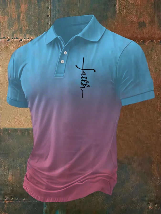 Camisa polo retro Faith casual estampado para hombre
