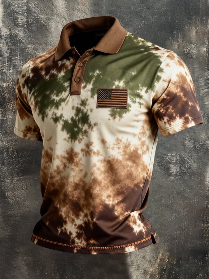 Retro Patriot en bloques de color Polo Collar de manga corta para hombre