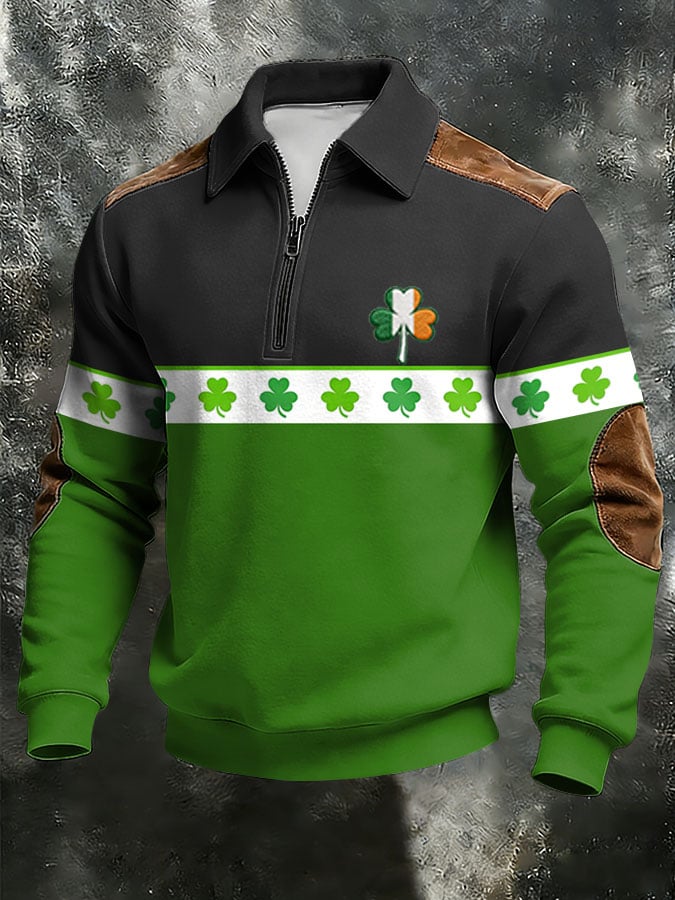 Sudadera vintage St. Patrick's Day estampado con cierre con gorrasucha para hombre