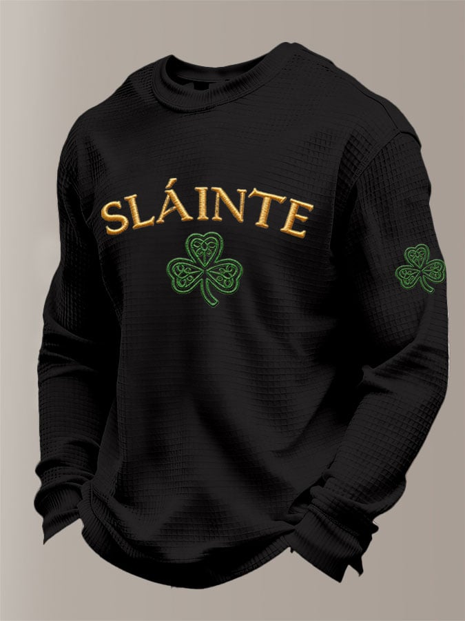Camiseta St Patrick's Day estampado Waffle Fabric de manga larga para hombre