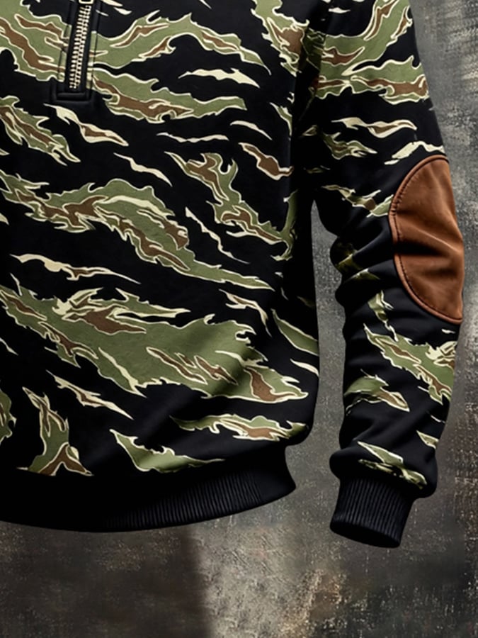 Sudadera retro en bloques de color estampado Color-Blocked con cierre para hombre