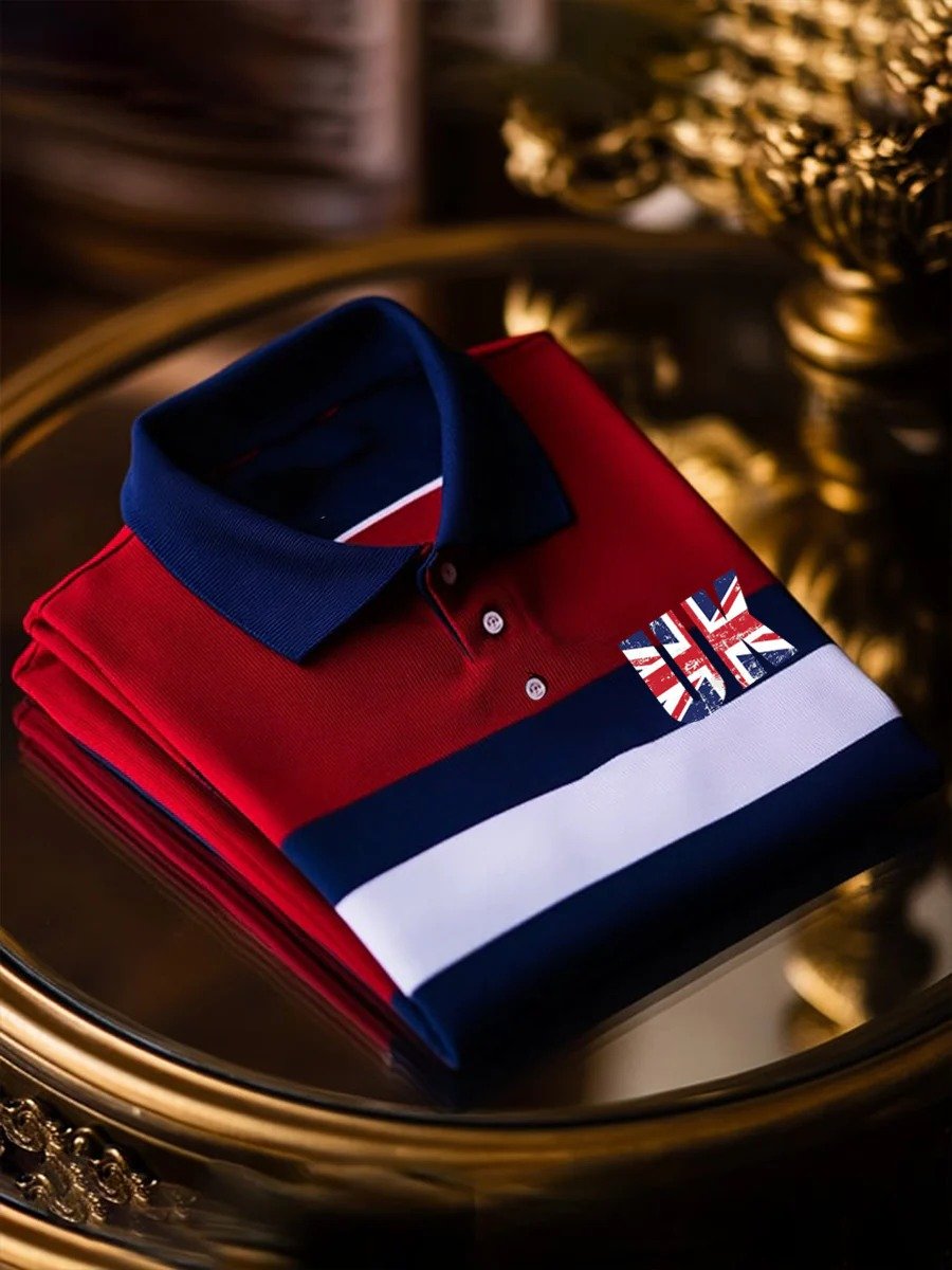 Camisa polo ejecutivo casual Union Jack Button de manga corta para hombre