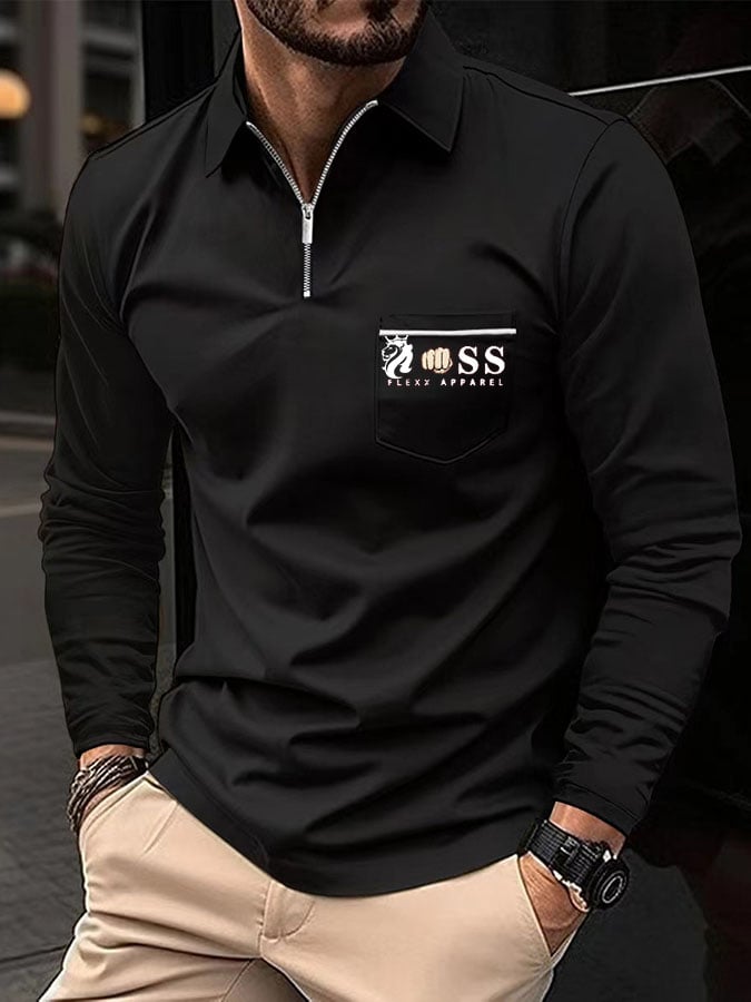 Camisa polo Sports casual de corte entallado de manga larga para hombre