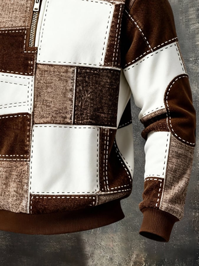 Sudadera retro en bloques de color estampado Color-Blocked con cierre para hombre