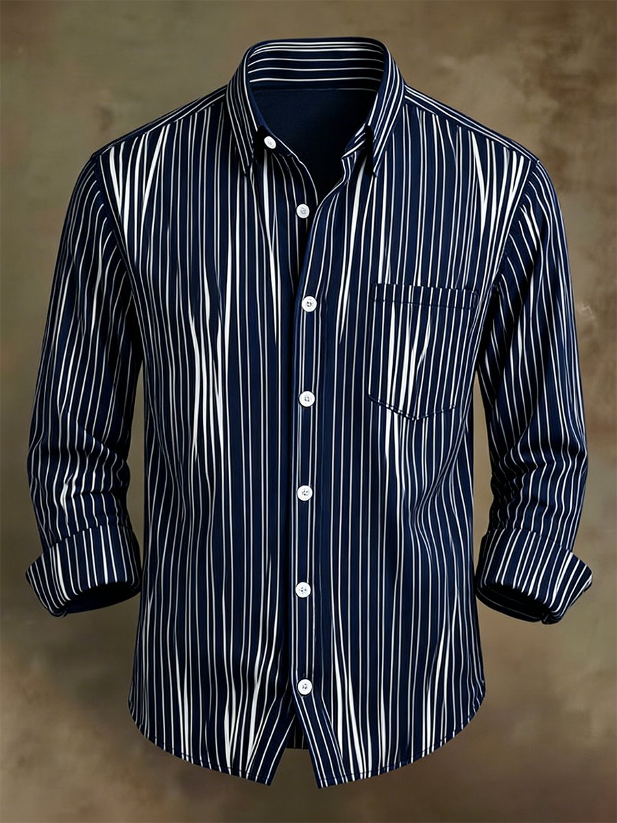 Camisa retro ejecutivo casual Baroque a rayas de manga larga para hombre