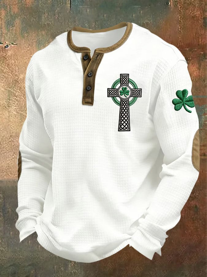Camisa St. Patrick's Day estampado casual Henley para hombre
