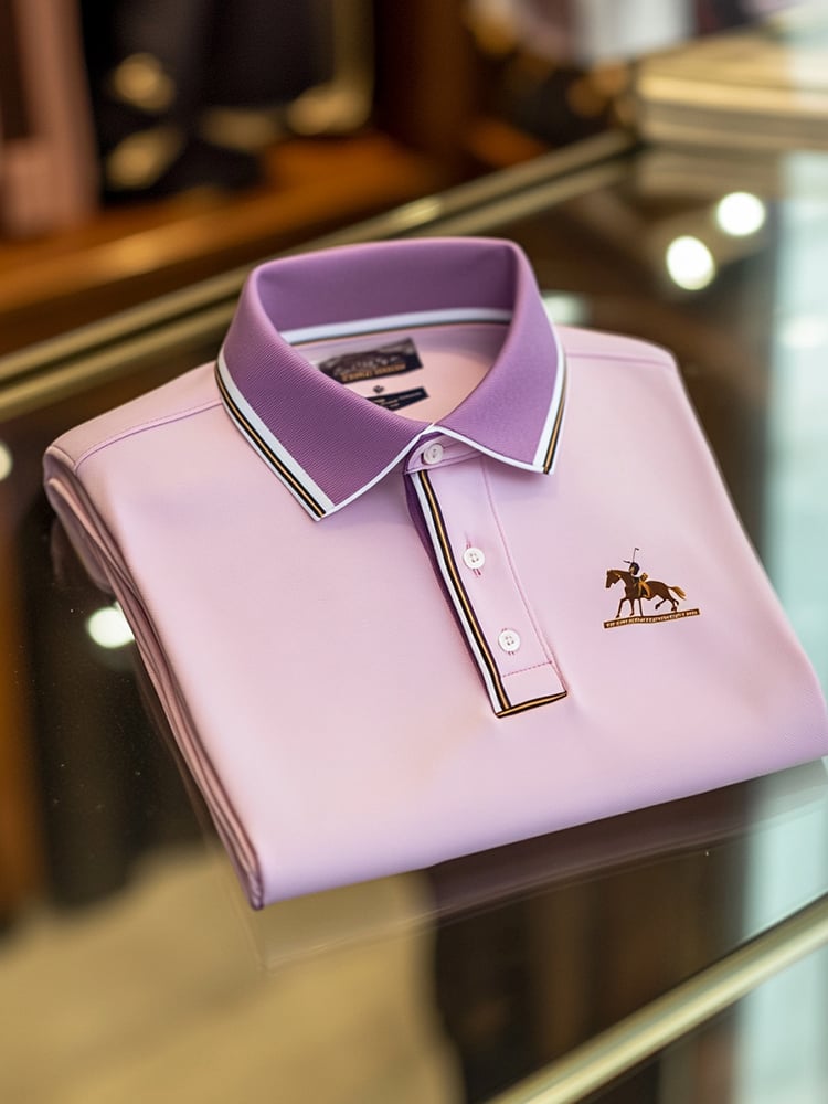 Camisa polo Smart casual Purple Logo Button de manga corta para hombre