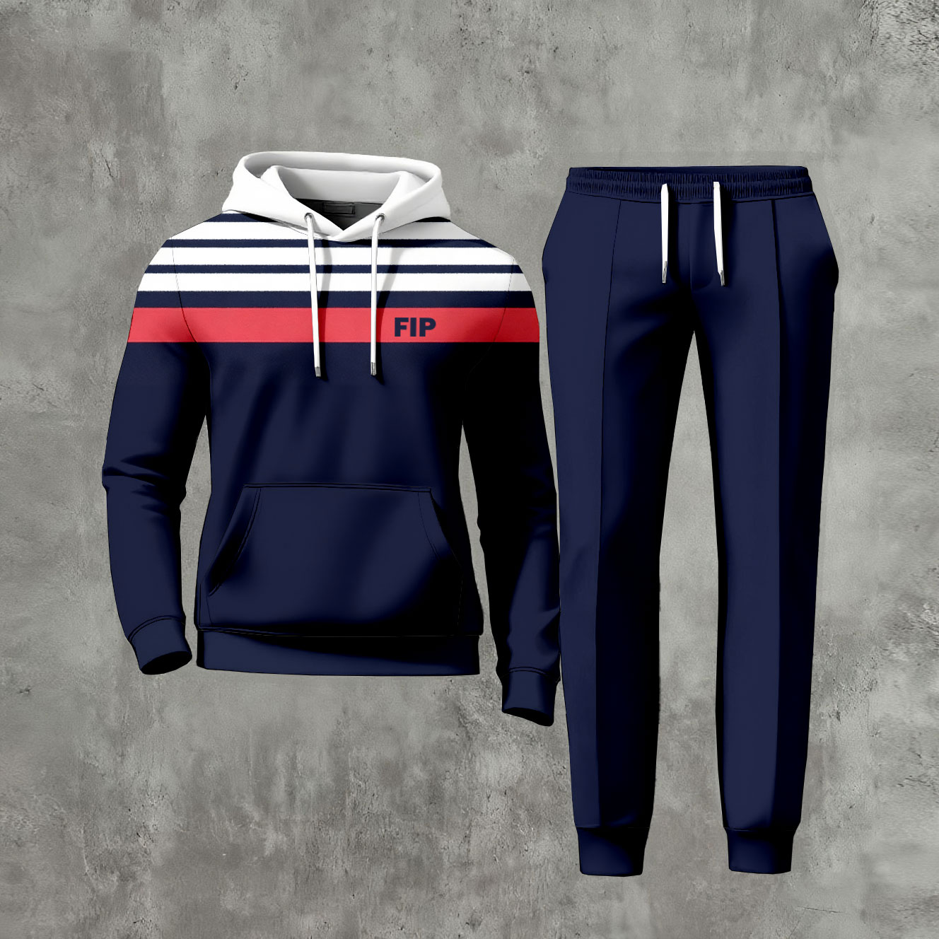 Conjunto de dos piezas casual Color Matching a rayas estampado de manga larga sudadera con capuchas sudadera & Trousers para hombre