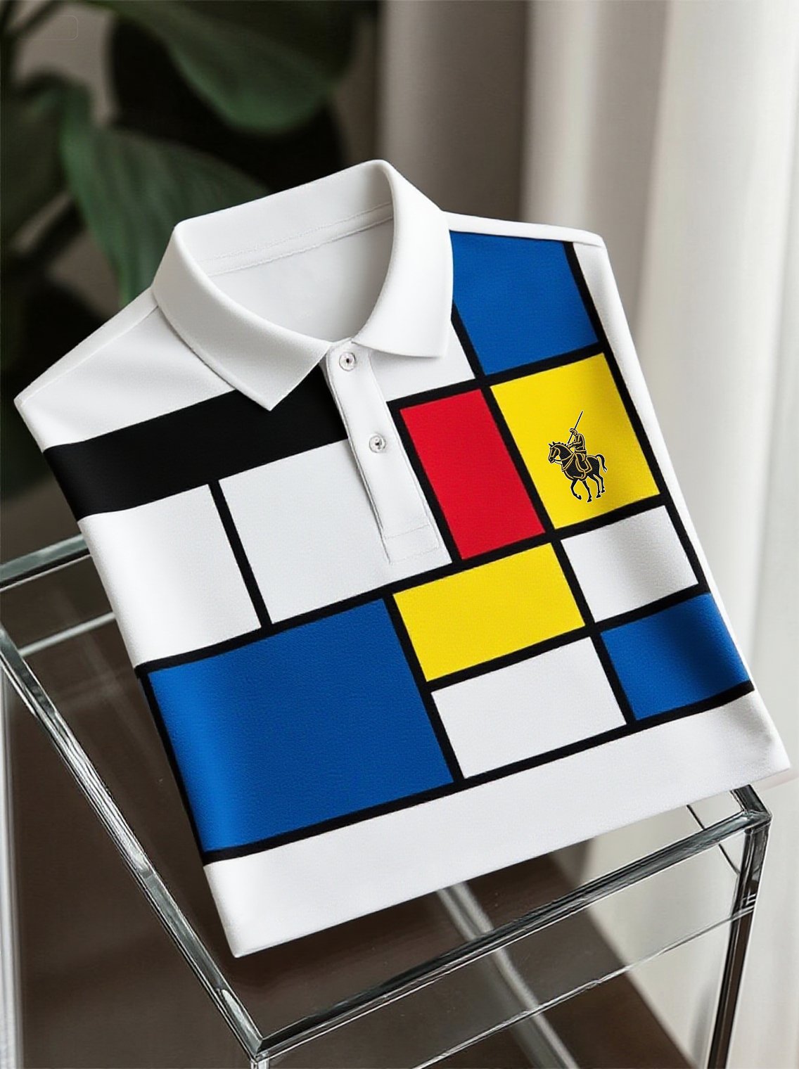 Camisa polo ejecutivo casual Art Button de manga corta para hombre