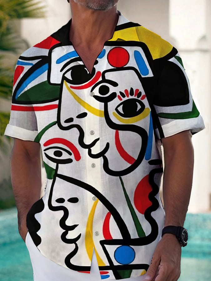 Camisa de moda casual Art estampado de manga corta para hombre
