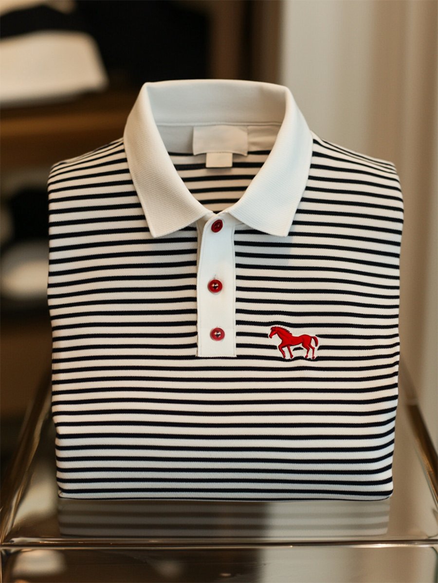 Camisa polo ejecutivo casual a rayas Button de manga corta para hombre