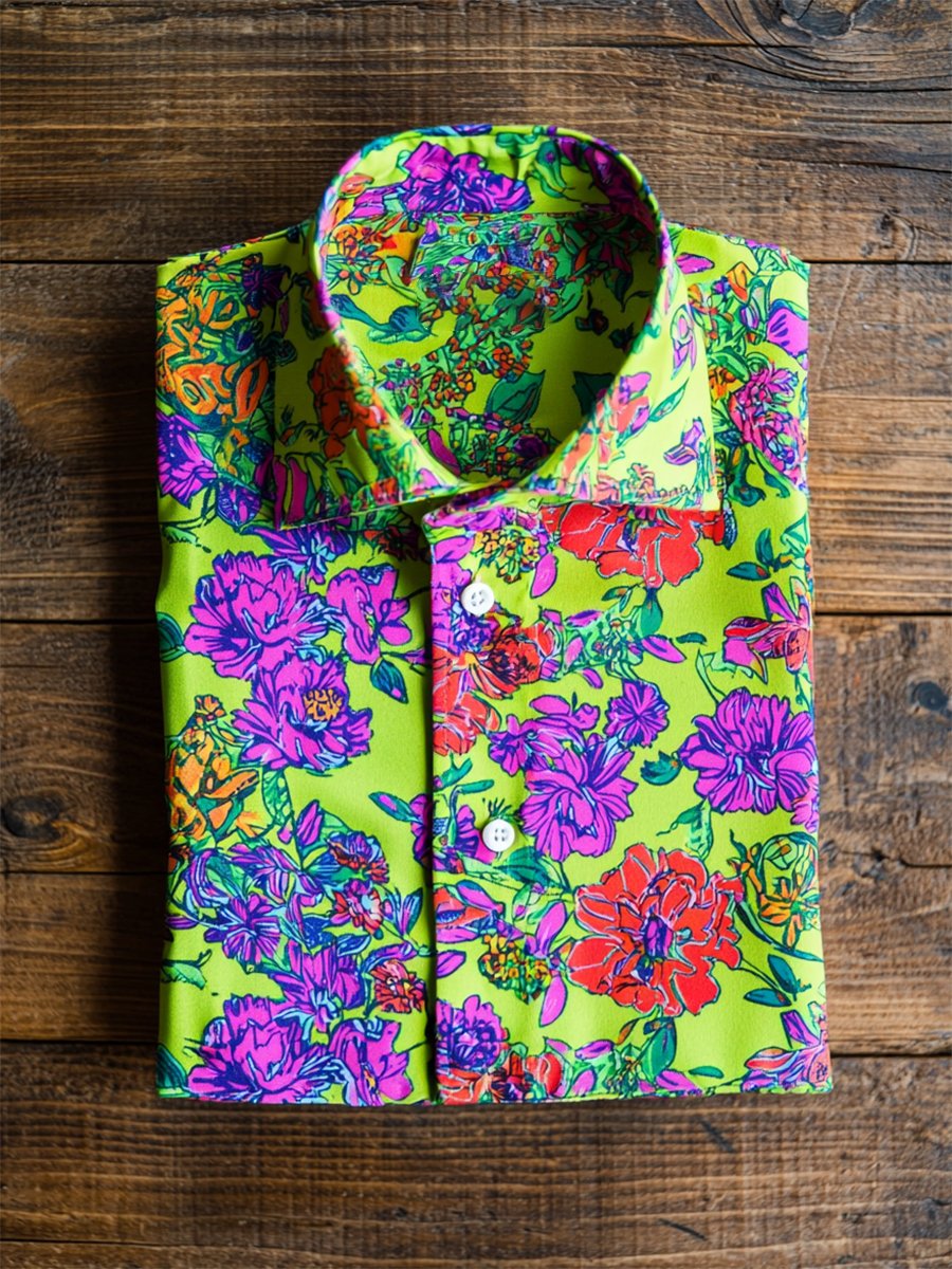 Camisa satén Luxe hawaiano estampado de manga corta Button para hombre