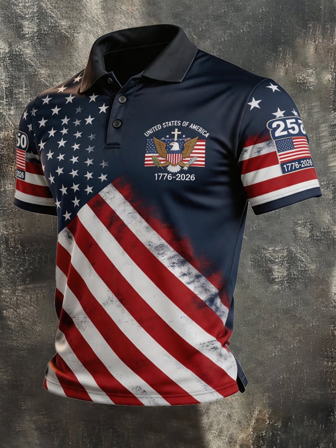 Camisa polo retro Patriotic Color-Block para hombre
