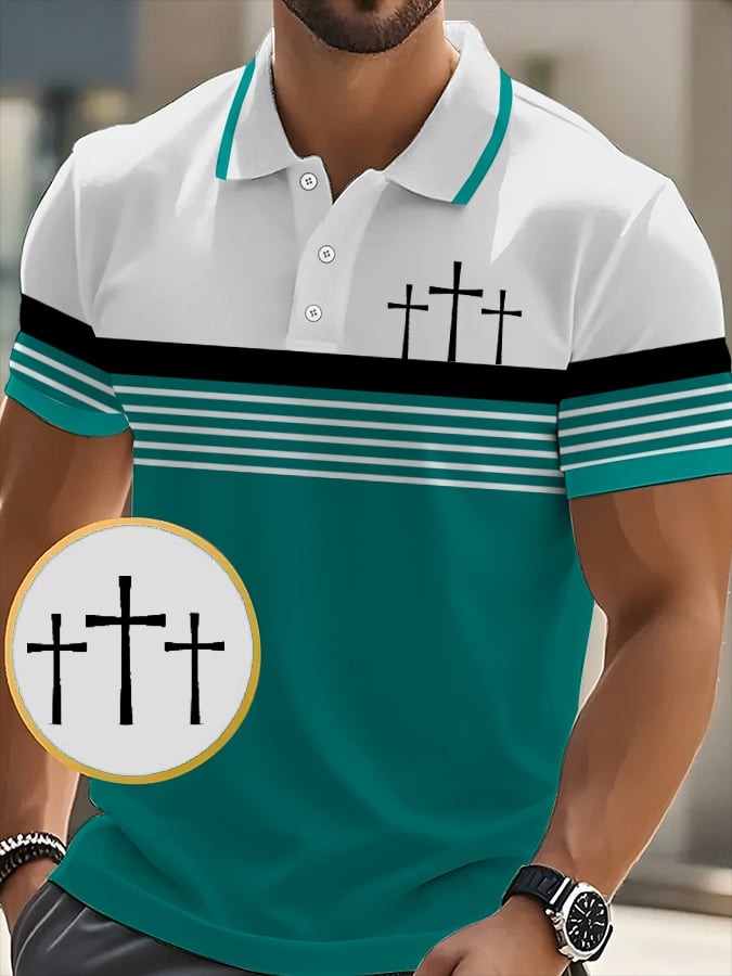 Camisa polo retro Faith casual estampado para hombre