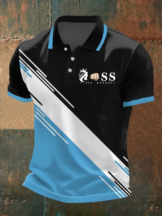 Camisa polo retro Letter estampado casual para hombre