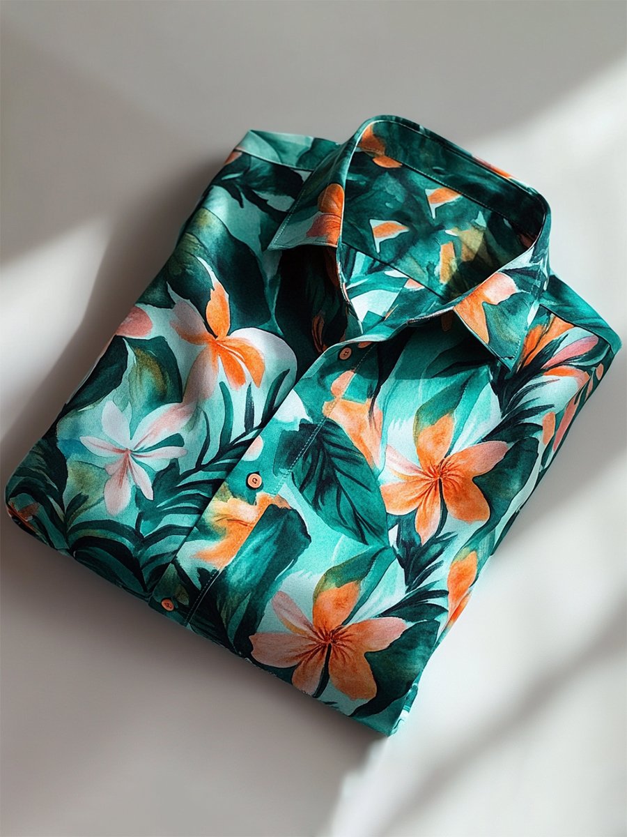 Camisa Resort floral estampado de manga larga para hombre