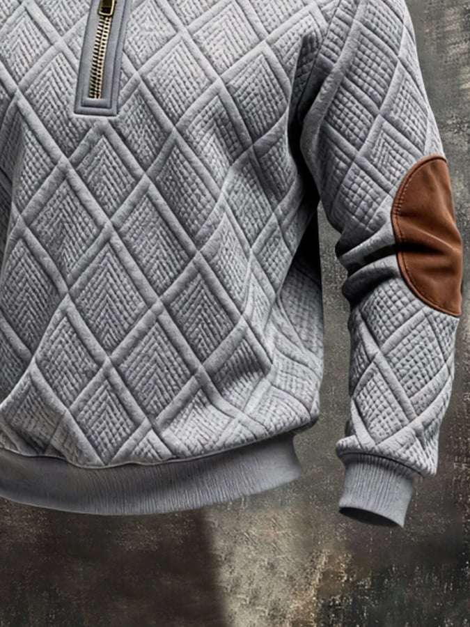 Sudadera vintage-Style texturizado Patchpara trabajo Color-Block de manga larga para hombre