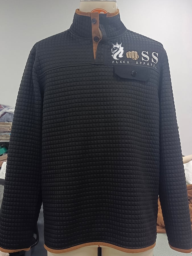 Sudadera vintage Lettering estampado Stand cuello Check Button para hombre