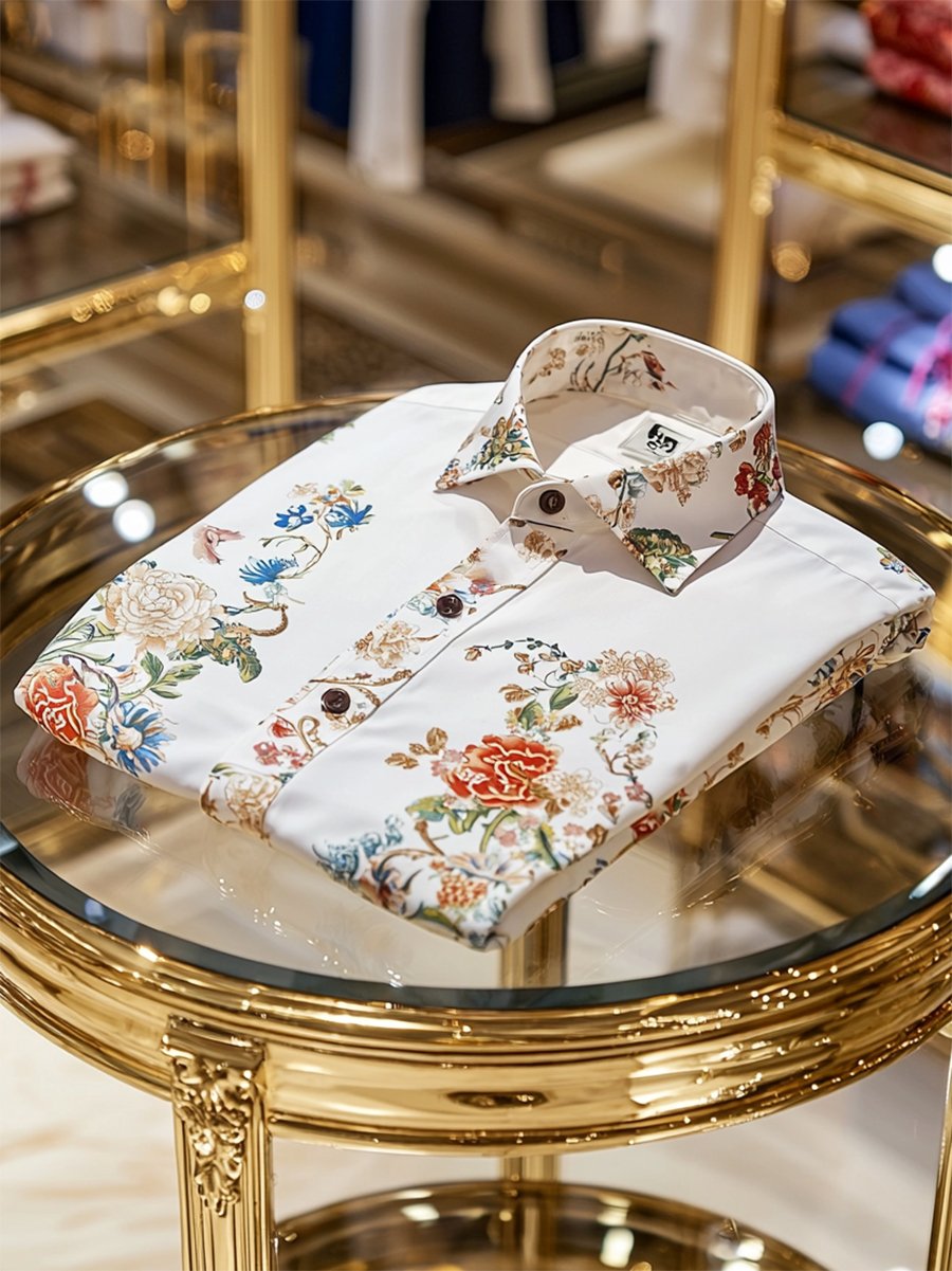 Camisa Resort floral estampado de manga larga para hombre