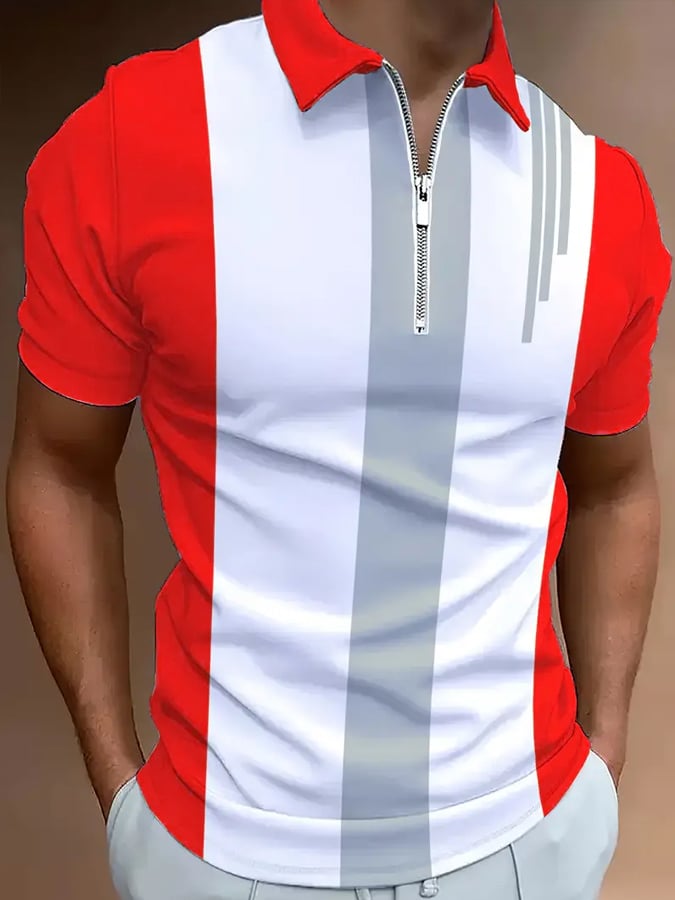 Camisa polo casual en bloques de color con cierre para hombre