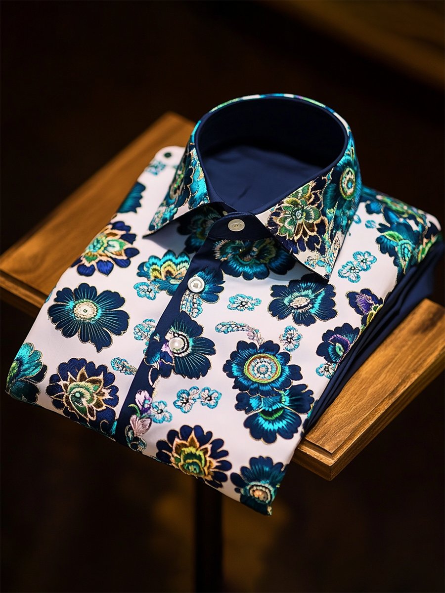 Camisa casual Holiday floral de manga larga para hombre