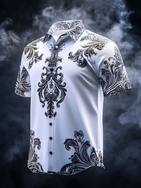 Camisa vintage Dark Baroque estampado de manga corta para hombre