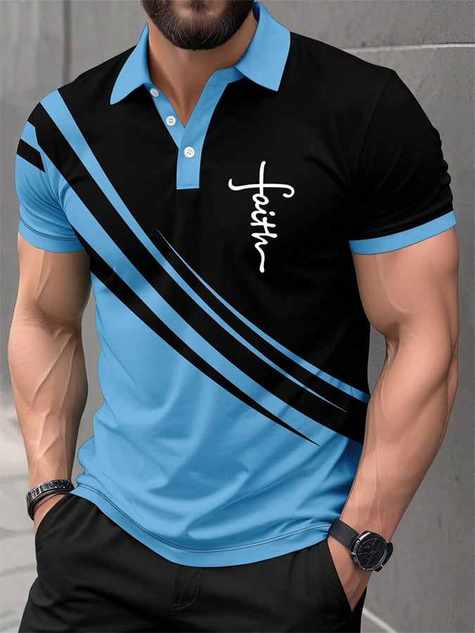Camisa polo retro Faith casual estampado para hombre