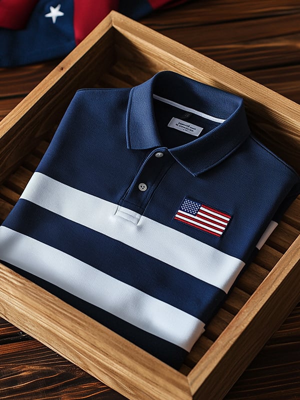 Camisa polo clásico ejecutivo Flag Independence Day de manga corta para hombre