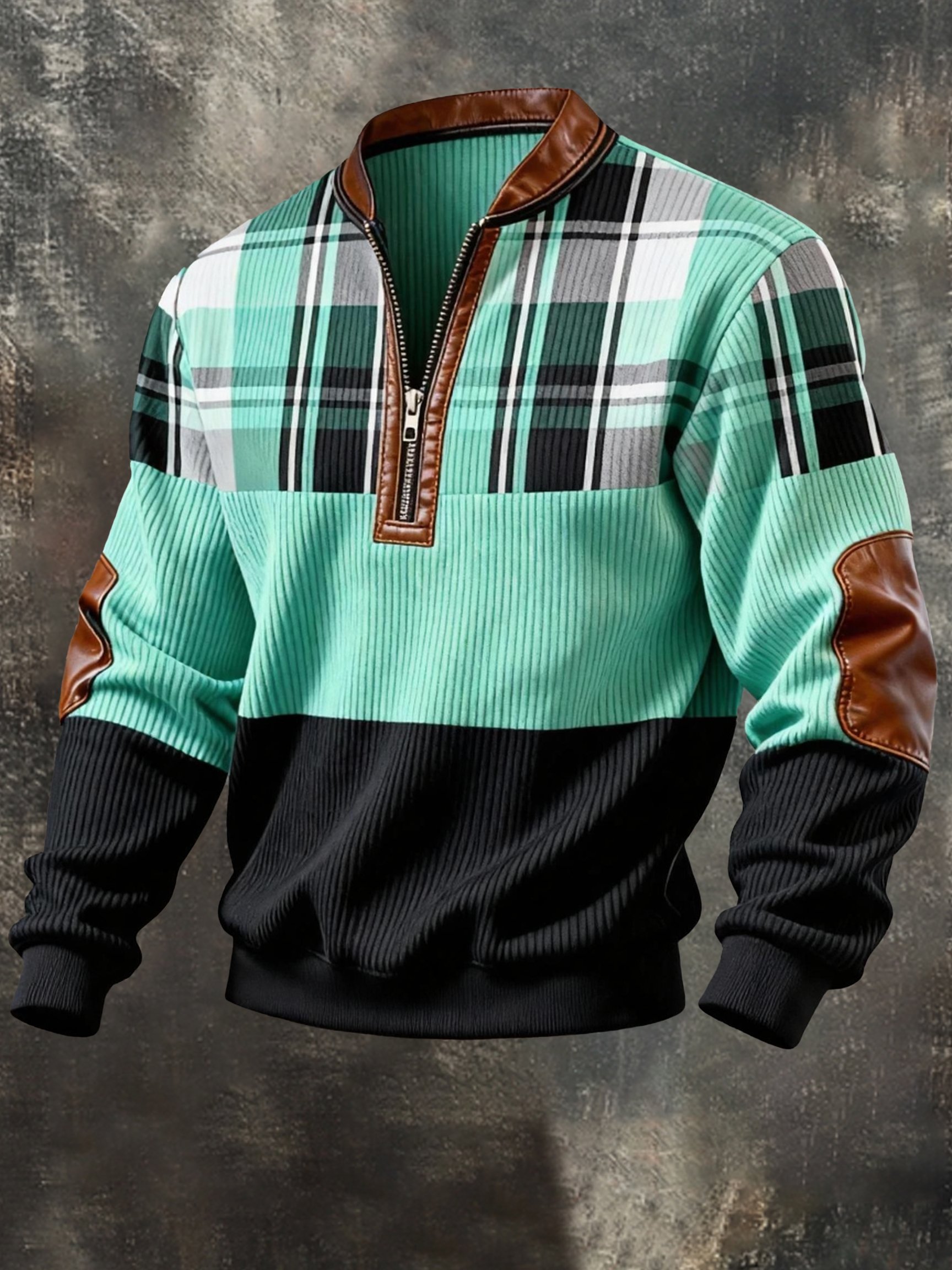 Sudadera vintage Color-Block estampado con cierre con gorrasucha para hombre