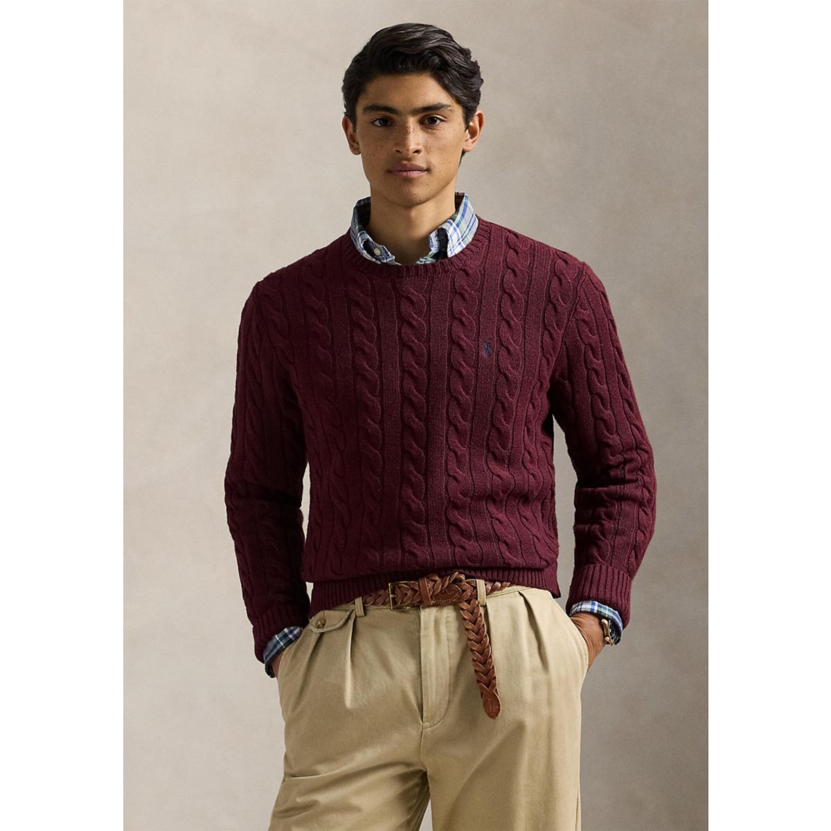 Cotton Cable Knit Driver Long Sleeve Sweater - 8