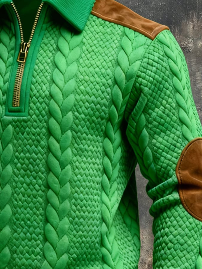 Sudadera retro jacquard texturizado Patchpara trabajo Comfortable Color-Blocked con cierre para hombre
