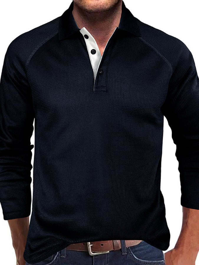 Camisa polo Athletic casual Waffle de manga larga Half Button